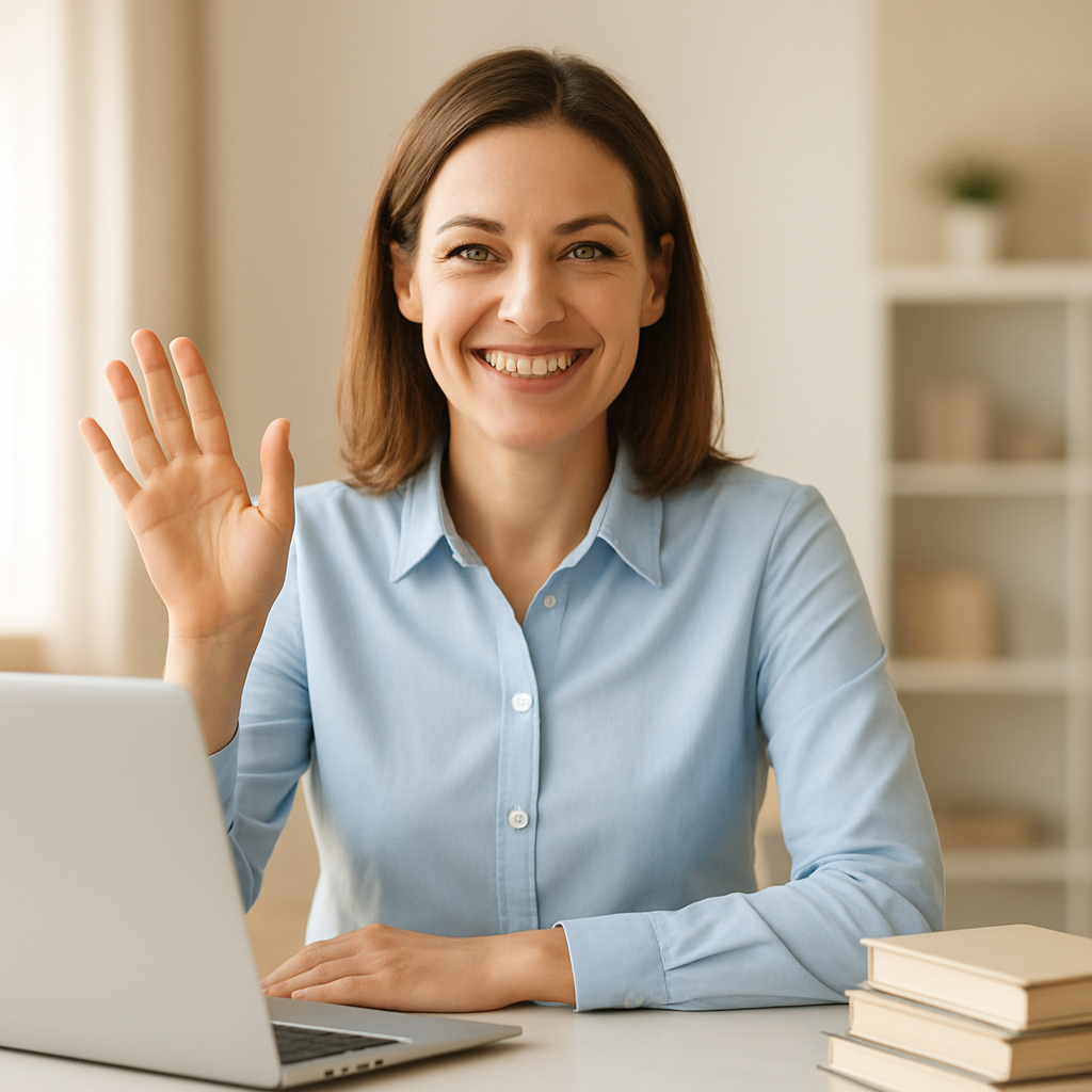 A Nigerian EduConnect teacher waving during a live class session